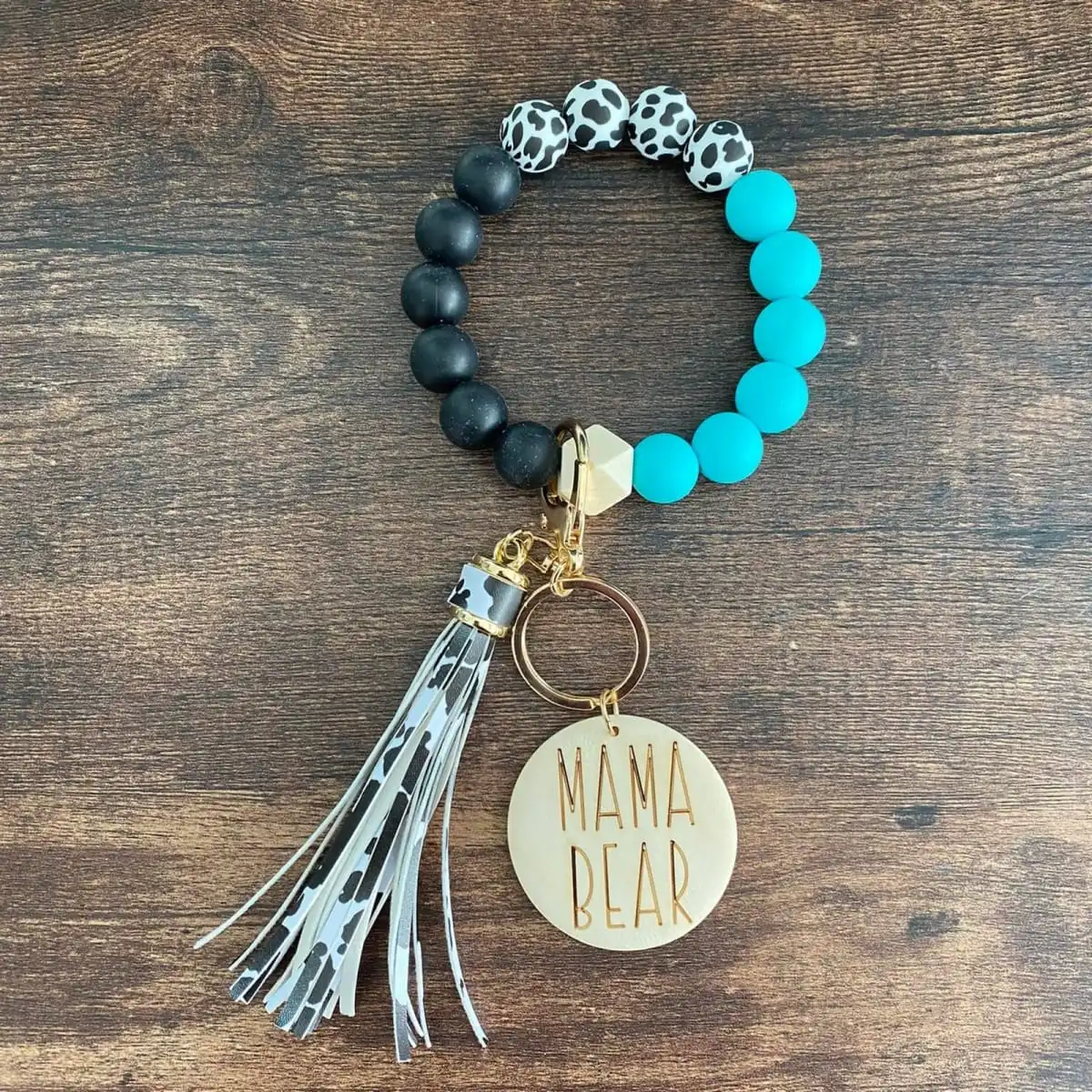 Silicone Bead Mom Theme Wristlet Bracelet With Monogram Wooden Tassel Wristlet Keychain
Silicone Bead Mom Theme Wristlet Bracelet With Monogram Wooden Tassel Wristlet Keychain