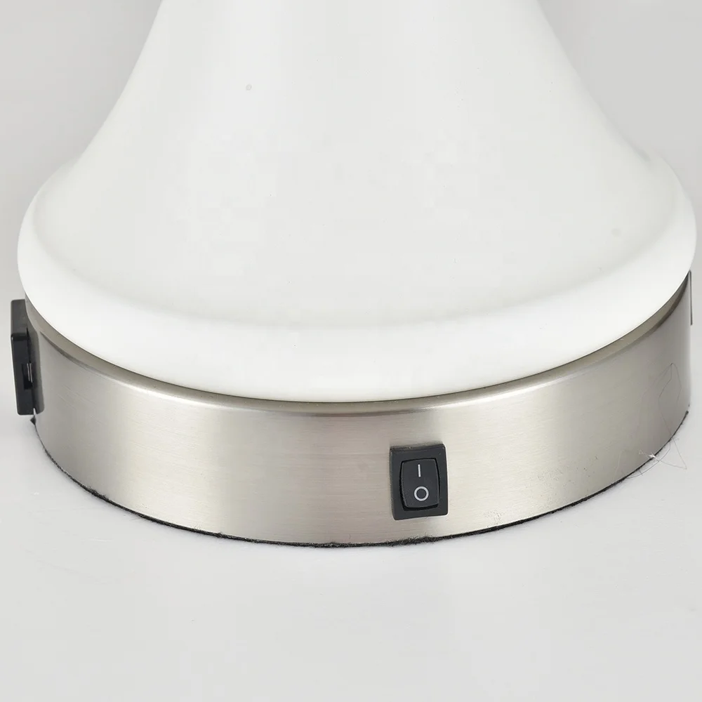 Double USB Square Fabric Shade Bedside Table Lamp for Holiday Inn