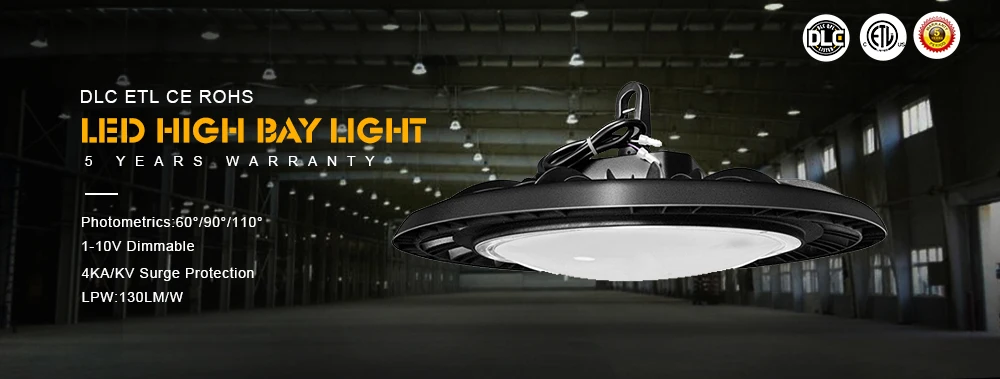 Ip65 High Quality 5 Years Warranty Ufo Highbay Light Etl Dlc 60w 100w 120w 150w 200w 240w Ufo Led High Bay Light Lamps