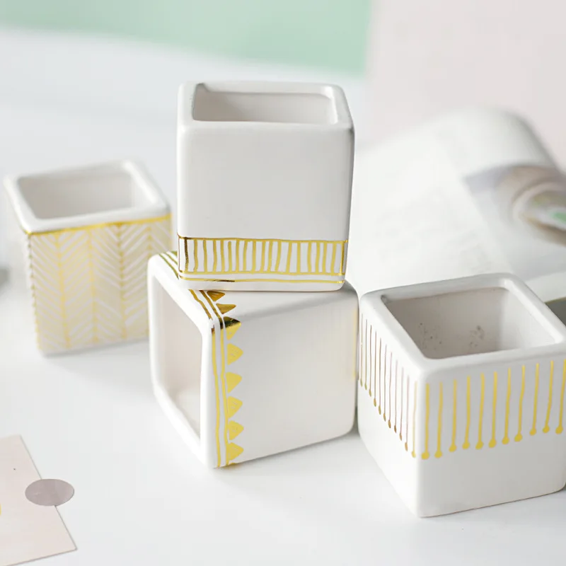 Square ceramic flowerpot with golden pattern striped line pattern bronzing floor flower pots plant pots, Customized color
Square ceramic flowerpot with golden pattern striped line pattern bronzing floor flower pots plant pots, Customized color