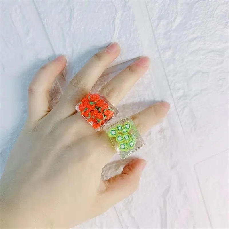 CLARMER Korean design candy color gemstone ring summer season fruit chunky big acrylic resin ring wholesale, Picture shows
CLARMER Korean design candy color gemstone ring summer season fruit chunky big acrylic resin ring wholesale, Picture shows