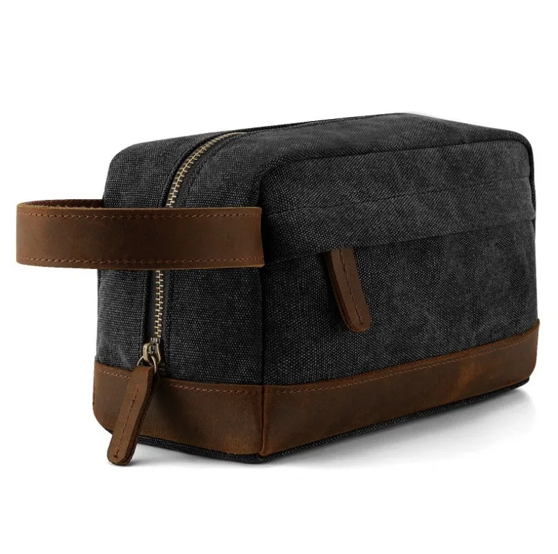 Wholesale Adult Mens Green Canvas Cosmetic Toiletry Bag Custom Washed Canvas Travel Toilet Bag for Men manufacture