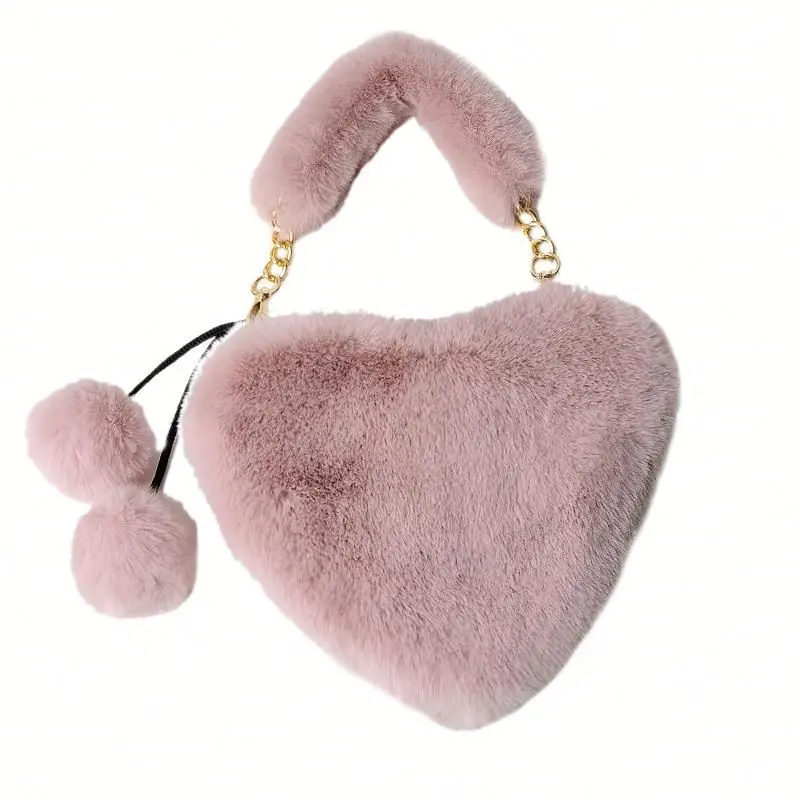 Ladies Elegant Peach Heart Shaped Faux Fur Bag Fashion Plush Purses Chain Tote Handbags for Women
Ladies Elegant Peach Heart Shaped Faux Fur Bag Fashion Plush Purses Chain Tote Handbags for Women