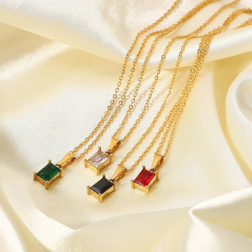 Fashion Stylish Square Zircon Pendant Necklace Stainless Steel Jewelry 18K Gold Necklace Gemstone Jewelry For Women
Fashion Stylish Square Zircon Pendant Necklace Stainless Steel Jewelry 18K Gold Necklace Gemstone Jewelry For Women