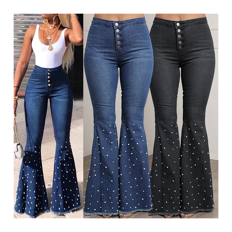 Latest design casual ladies high waist jeans beaded flare jeans for women, Customized color/as show
Latest design casual ladies high waist jeans beaded flare jeans for women, Customized color/as show