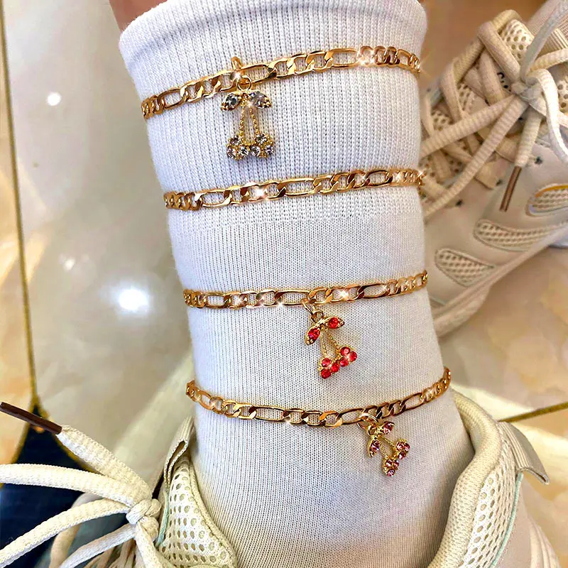 Fashion Cherry Foot Jewelry Alloy Gold Plated Double Layer Anklets Chain Bracelet Fruit Cherry Anklets Foot Jewelry Women, Gold colors
Fashion Cherry Foot Jewelry Alloy Gold Plated Double Layer Anklets Chain Bracelet Fruit Cherry Anklets Foot Jewelry Women, Gold colors