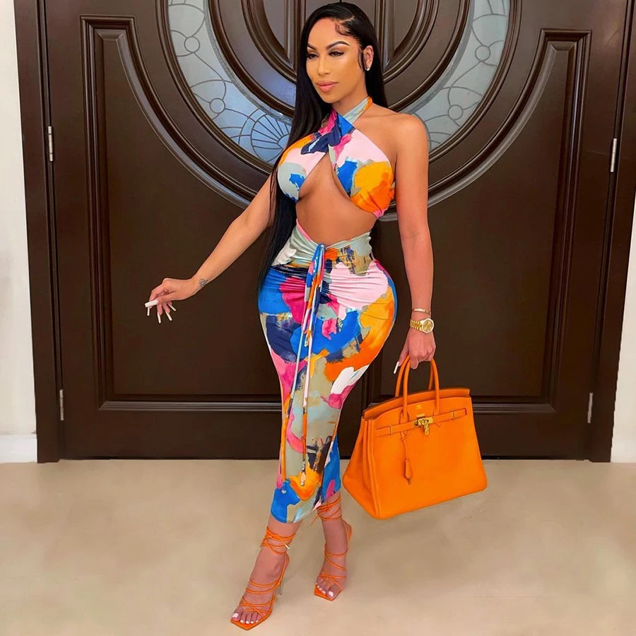 Nibber K21S00782 Factory Wholesale Custom Colorful Printed Sleeveless Sexy Halter Crop Top & Long Skirt Set Womens Two Piece Set, Blue/yellow
Nibber K21S00782 Factory Wholesale Custom Colorful Printed Sleeveless Sexy Halter Crop Top & Long Skirt Set Womens Two Piece Set, Blue/yellow