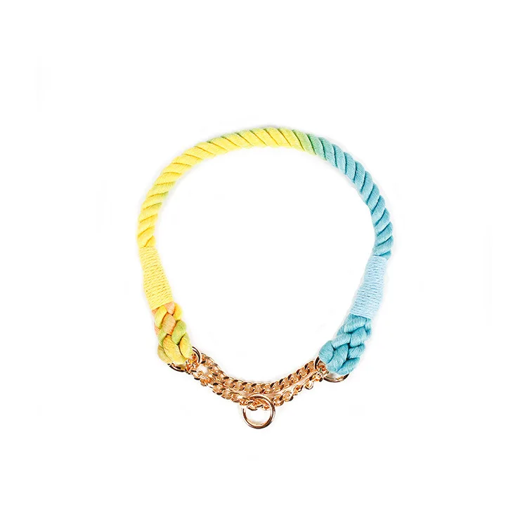 Custom hand-woven P chain adjustable cotton pet collar rainbow gradient color dog walking collar
Custom hand-woven P chain adjustable cotton pet collar rainbow gradient color dog walking collar