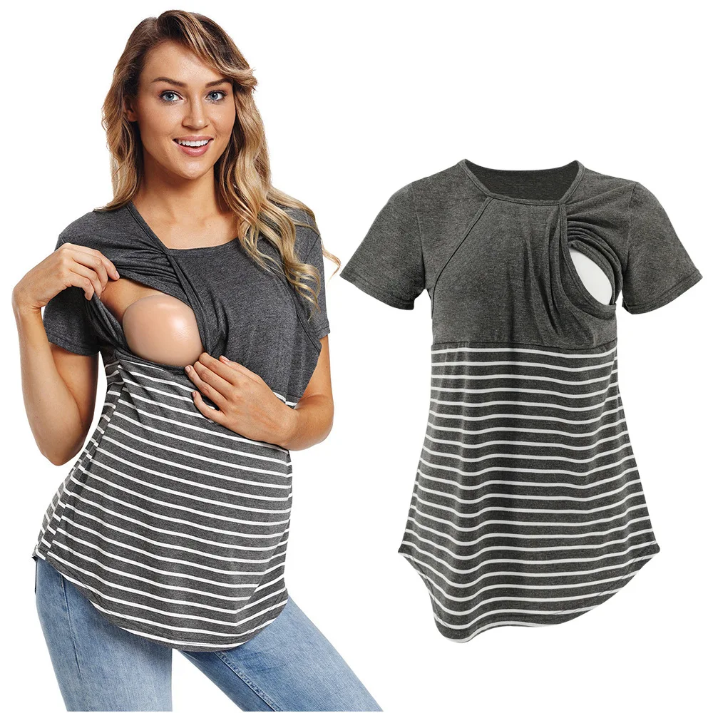 2021 New European And American Fashion Round Neck Short-sleeved Breastfeeding T-shirt Striped Stitching Maternity Dress, Picture
2021 New European And American Fashion Round Neck Short-sleeved Breastfeeding T-shirt Striped Stitching Maternity Dress, Picture