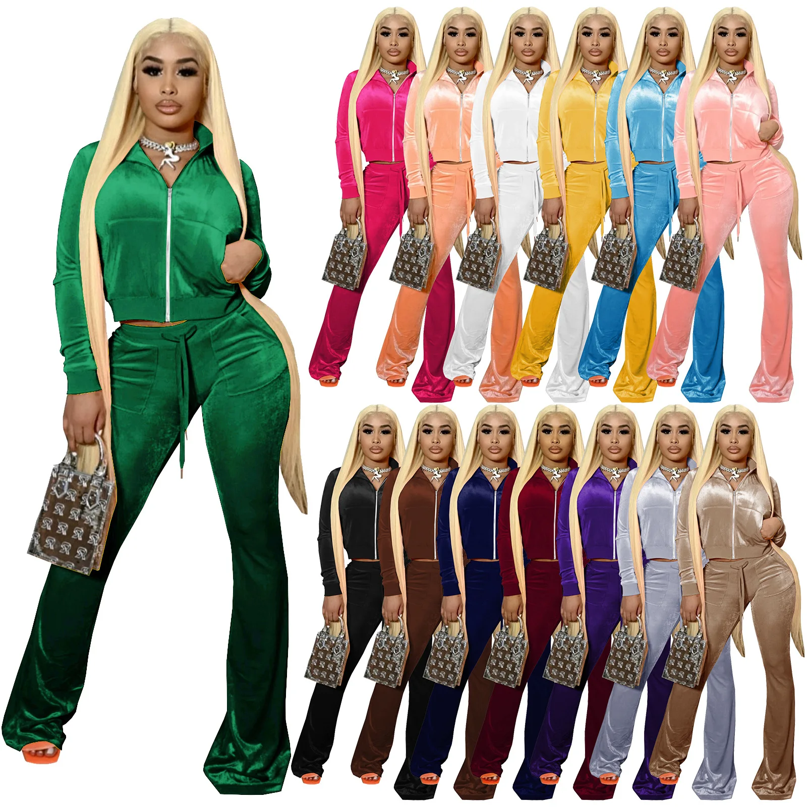 2021 Women Crop Coats Jackets Fall Hoodies Two Piece Pants Set 2 Piece Pant Set Velvet Velour Tracksuits Sweatsuit
2021 Women Crop Coats Jackets Fall Hoodies Two Piece Pants Set 2 Piece Pant Set Velvet Velour Tracksuits Sweatsuit