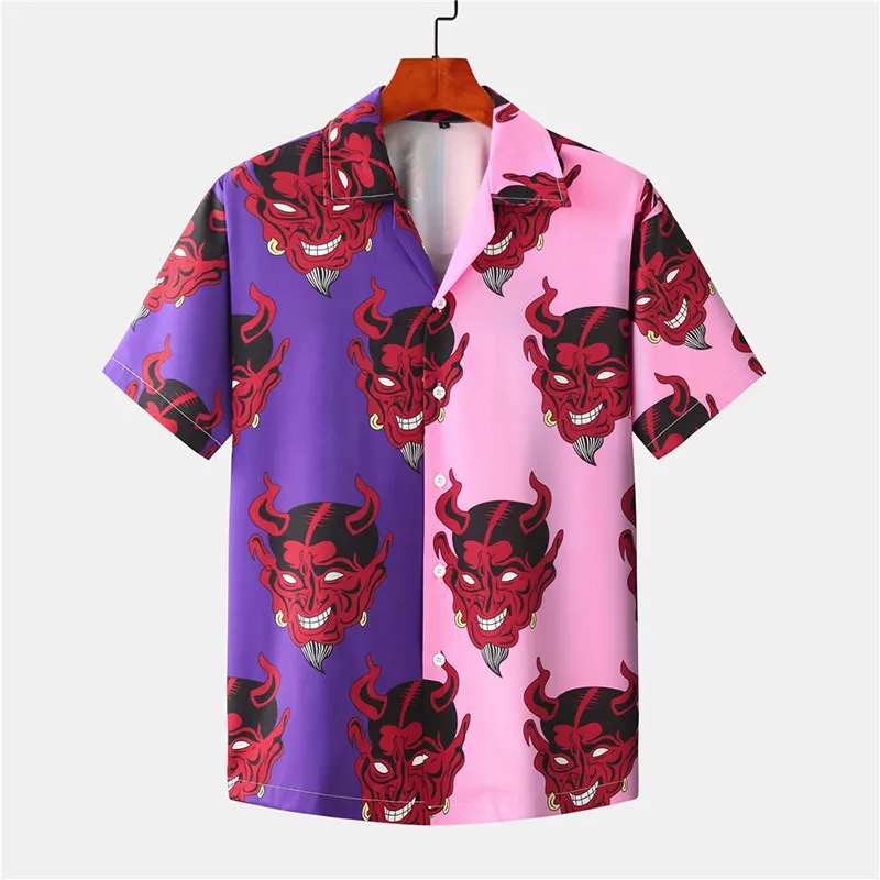 Japanese Streetwear Hawaiian Casual Short Sleeve Devil Color Patchwork Satan Printed Shirt
Japanese Streetwear Hawaiian Casual Short Sleeve Devil Color Patchwork Satan Printed Shirt