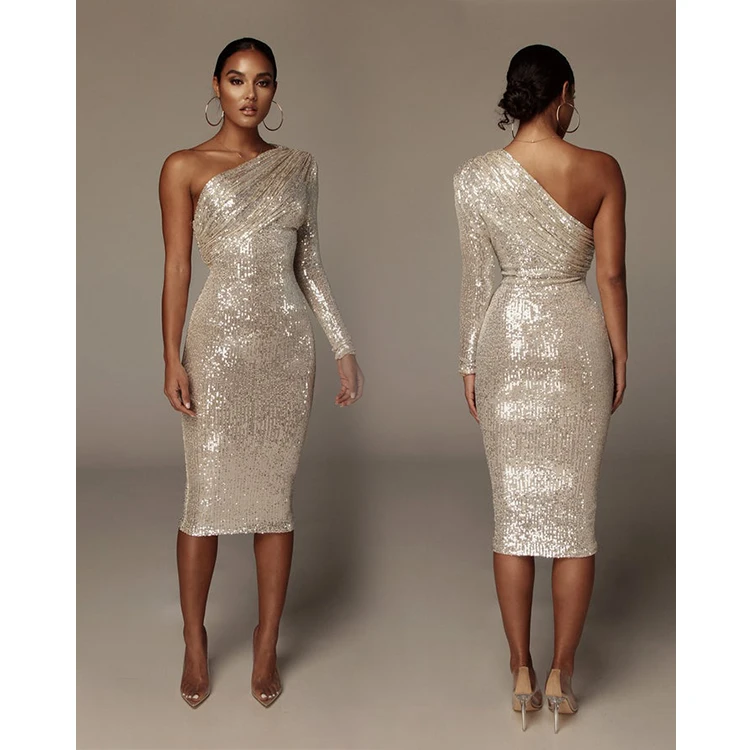 2022 Sequined Women Evening Gowns One Shoulder Prom Dresses Shiny Mermaid Women Party Dresses, Customized color
2022 Sequined Women Evening Gowns One Shoulder Prom Dresses Shiny Mermaid Women Party Dresses, Customized color