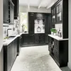 European Style Black Lacquer Kitchen Cabinet with White Countertop
