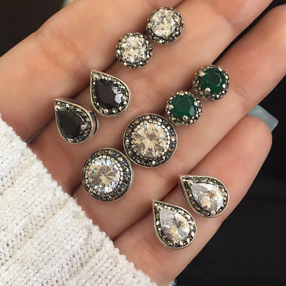 HongTong Trendy 5 Pairs of Jewelry Earrings Dazzling Blue, White and Black Gemstone Crystal Boho Stud Earrings, Picture
HongTong Trendy 5 Pairs of Jewelry Earrings Dazzling Blue, White and Black Gemstone Crystal Boho Stud Earrings, Picture