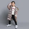 China supplier kids zipper winter thick girls shiny down jacket long fur hood