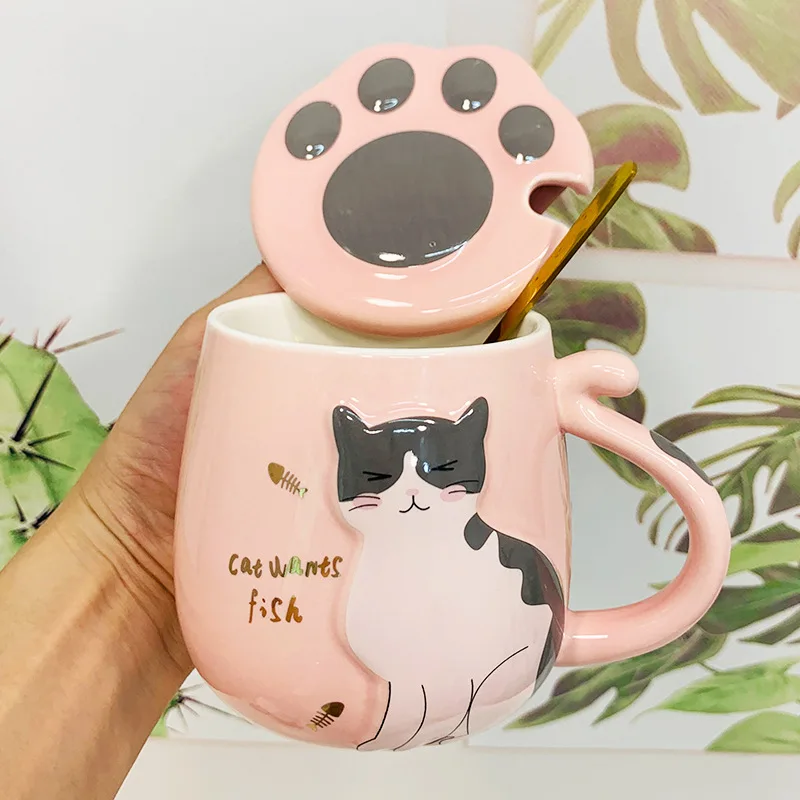Fashion Creative cute cartoon cat ceramic mug with lid boys and girls couple breakfast milk drinking water cup
Fashion Creative cute cartoon cat ceramic mug with lid boys and girls couple breakfast milk drinking water cup