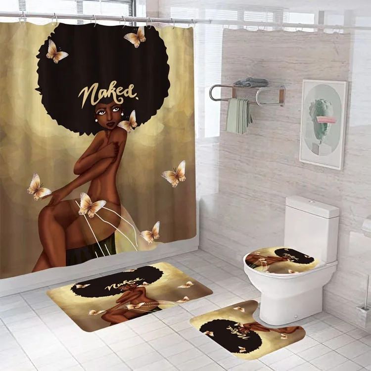 African American Black Girl Funny Cartoon Waterproof Bathroom Set 3D Custom Shower Curtain With Rugs
African American Black Girl Funny Cartoon Waterproof Bathroom Set 3D Custom Shower Curtain With Rugs