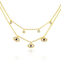 

Boho Layered 18K Gold Plated 925 Sterling Silver Jewellery Necklace Ladies Evil Eyes Necklace