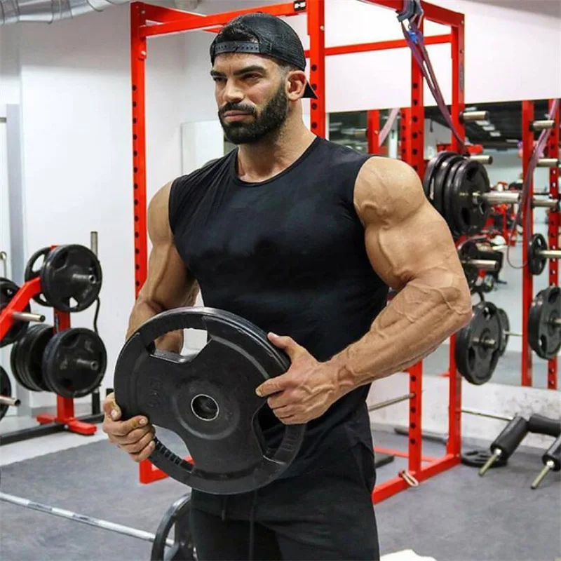 Solid color summer sports sleeveless T-shirt men fitness vest cotton running training jacket, Picture
Solid color summer sports sleeveless T-shirt men fitness vest cotton running training jacket, Picture