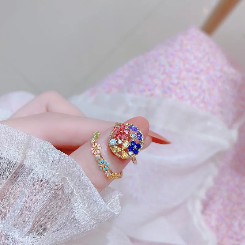 Minimalist Colorful Cubic Zircon Flower Finger Ring Adjustable Oil Dripping Flower Open Ring For Girls
Minimalist Colorful Cubic Zircon Flower Finger Ring Adjustable Oil Dripping Flower Open Ring For Girls