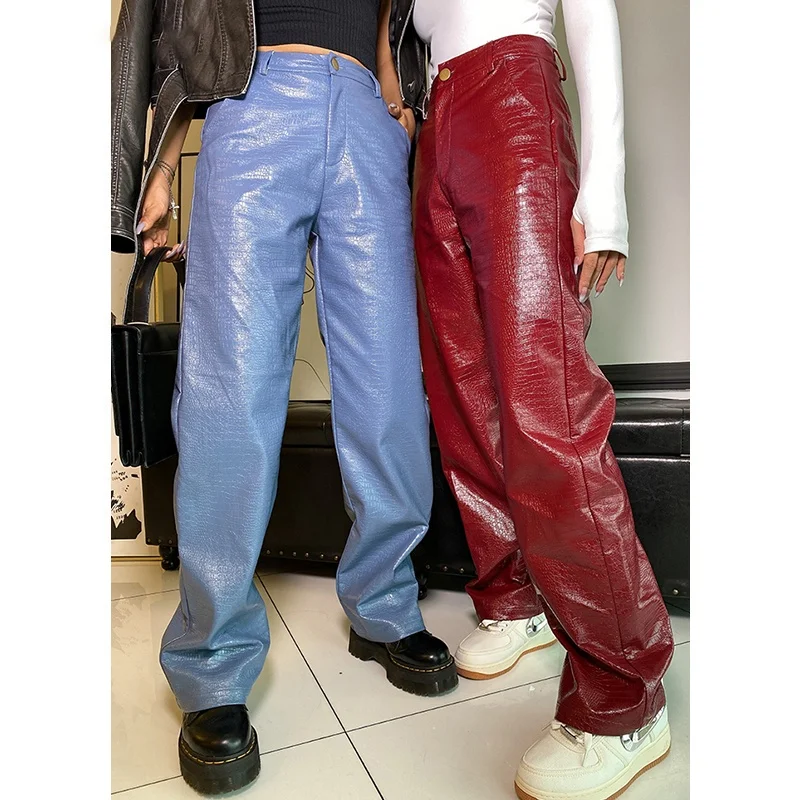 Women's PU Leather Jeans Y2K New Fashion Elegant Straight Trousers Female Stylish High Waist Loose Faux Leather Pants, Blue / black / red
Women's PU Leather Jeans Y2K New Fashion Elegant Straight Trousers Female Stylish High Waist Loose Faux Leather Pants, Blue / black / red