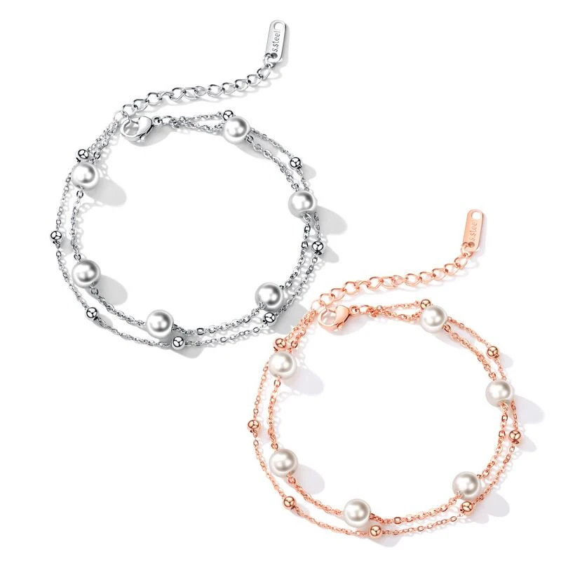 Elegant Double Layer Pearl Beads Bracelet Rose Gold Titanium Steel Charm Bracelets Bangles Jewelry (SK1236), As picture
Elegant Double Layer Pearl Beads Bracelet Rose Gold Titanium Steel Charm Bracelets Bangles Jewelry (SK1236), As picture