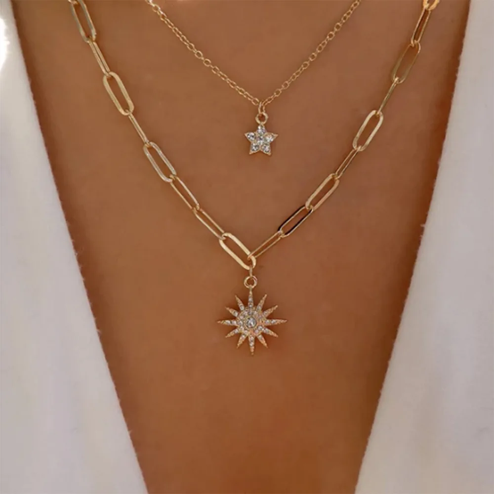 OUYE Multi-layer Alloy Clavicle Chain Pendants for Necklace Female Sunflower Star Cute Necklace Chain Necklace Jewelry, Golden/silver
OUYE Multi-layer Alloy Clavicle Chain Pendants for Necklace Female Sunflower Star Cute Necklace Chain Necklace Jewelry, Golden/silver