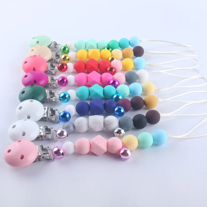 Non Toxic Silicone Teether Holder Baby Food Grade Silicone Pacifier Clip Chian with bells
Non Toxic Silicone Teether Holder Baby Food Grade Silicone Pacifier Clip Chian with bells