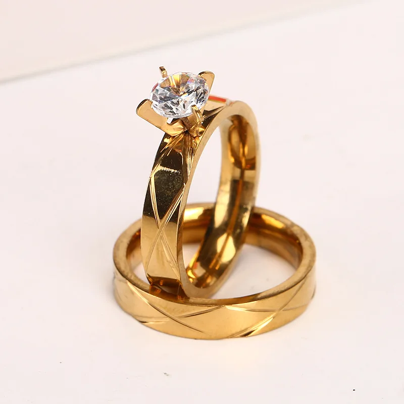New Hot Sale Korean Style Stainless Steel Diamond Ring Set Gold Diamond Stripe Cross Couple Rings
New Hot Sale Korean Style Stainless Steel Diamond Ring Set Gold Diamond Stripe Cross Couple Rings