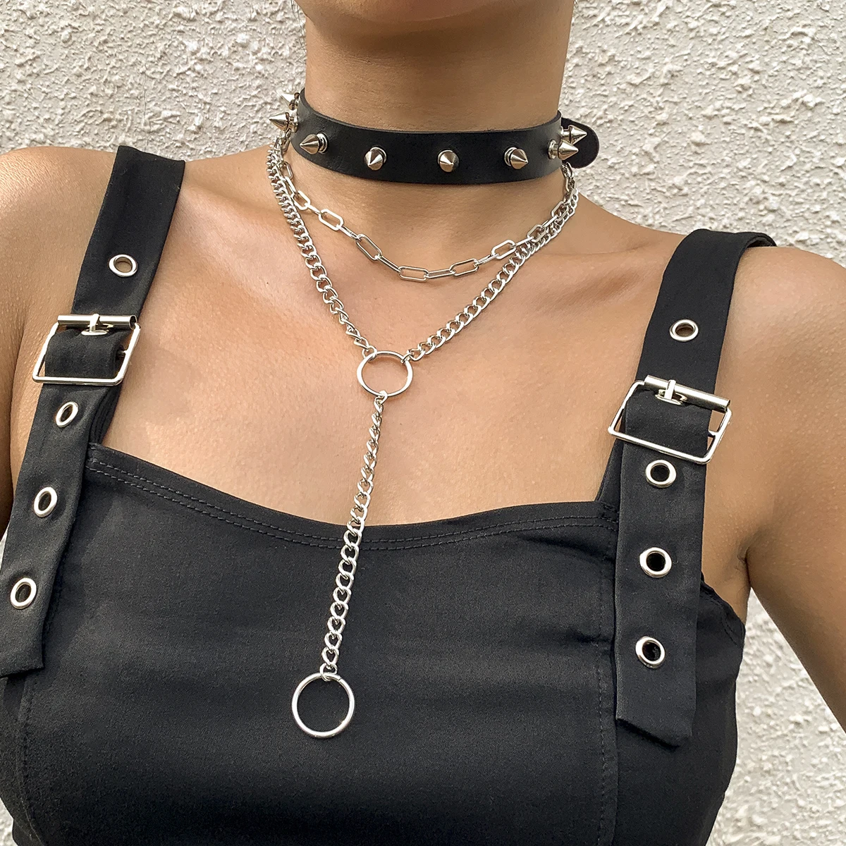 SHIXIN Punk Black PU Leather Rivet Choker Necklace Hip Hop Silver Link Chain Necklace Statement Layered Necklace Set for Women
SHIXIN Punk Black PU Leather Rivet Choker Necklace Hip Hop Silver Link Chain Necklace Statement Layered Necklace Set for Women