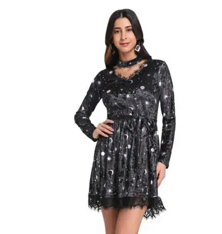 Women Autumn Velour Dress Trendy V Neck Long Sleeve Choker Spliced Lace Belted Moon Print Women Party Dresses Vestidos, Pictures
Women Autumn Velour Dress Trendy V Neck Long Sleeve Choker Spliced Lace Belted Moon Print Women Party Dresses Vestidos, Pictures
