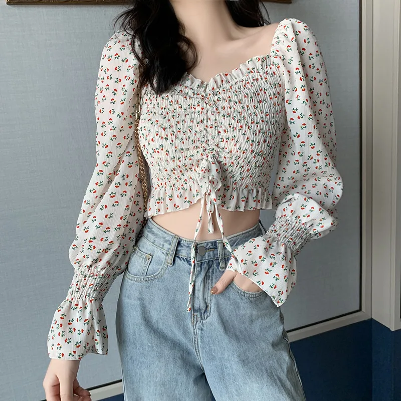 Ladies Early Spring Retro Square Collar Small Floral Long-Sleeved Shirt Female Drawstring Umbilical Shirt, Picture
Ladies Early Spring Retro Square Collar Small Floral Long-Sleeved Shirt Female Drawstring Umbilical Shirt, Picture