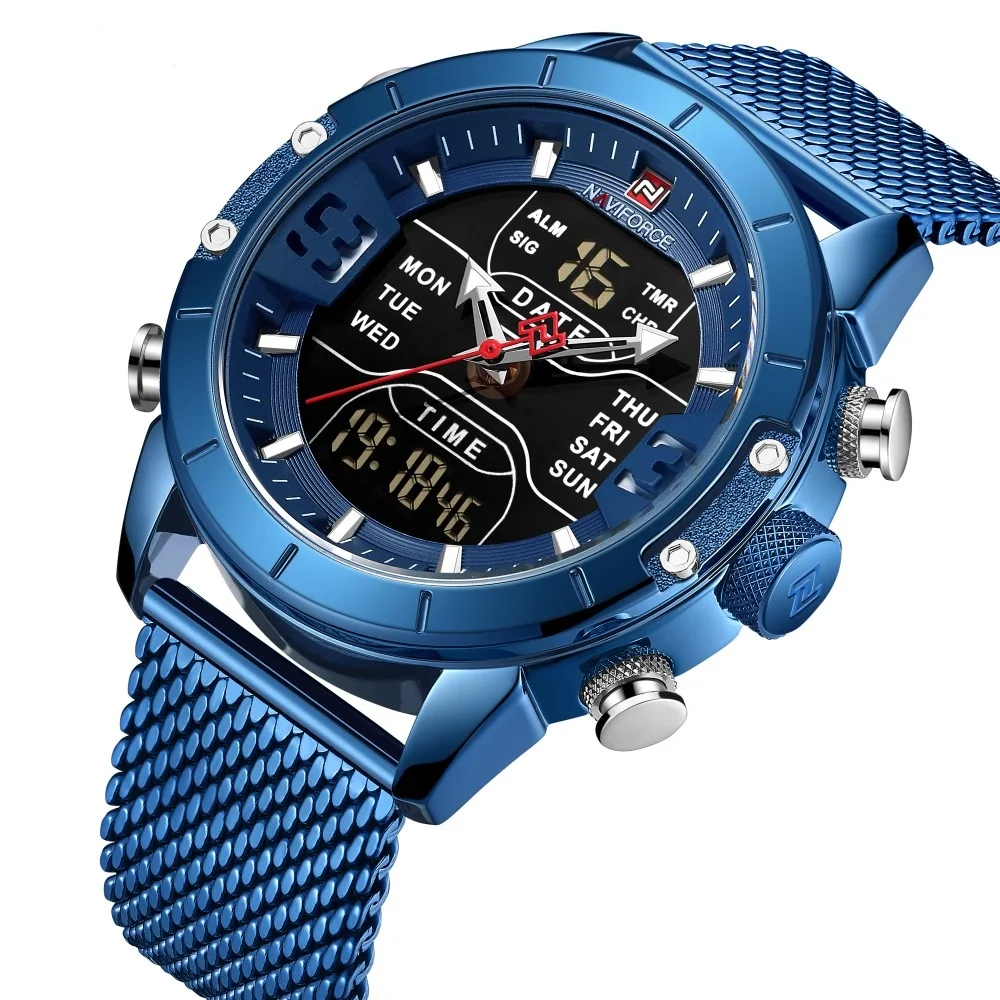 

New NAVIFORCE Watch 9153 Luxury Military Full Steel Watches Men Wrist Waterproof Digital Quartz Wristwatches Relogio Masculino