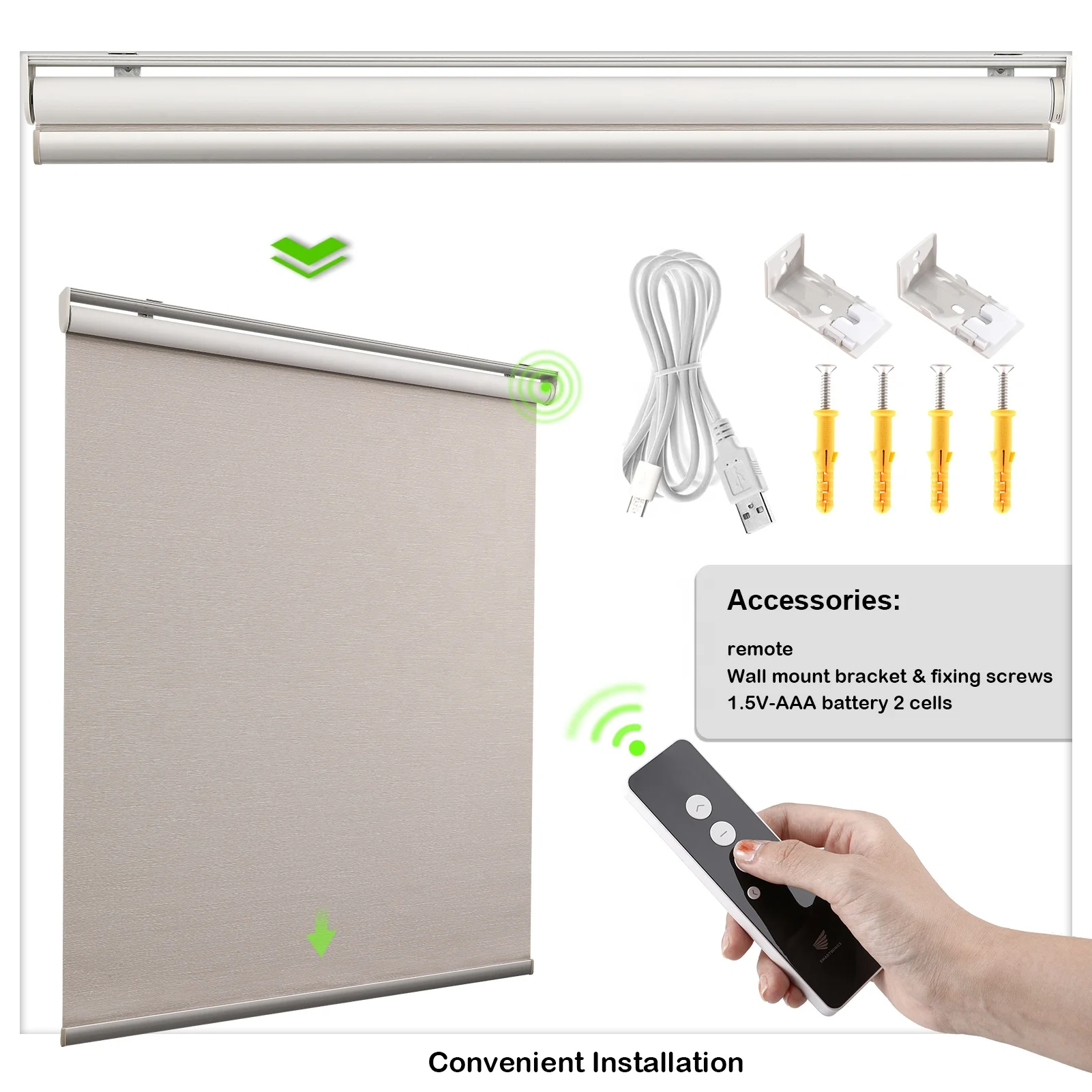 Tuya Wifi Electric Automatic Wifi 100 Blackout Fabric Window Shade Roller Blinds, Customized color
Tuya Wifi Electric Automatic Wifi 100 Blackout Fabric Window Shade Roller Blinds, Customized color