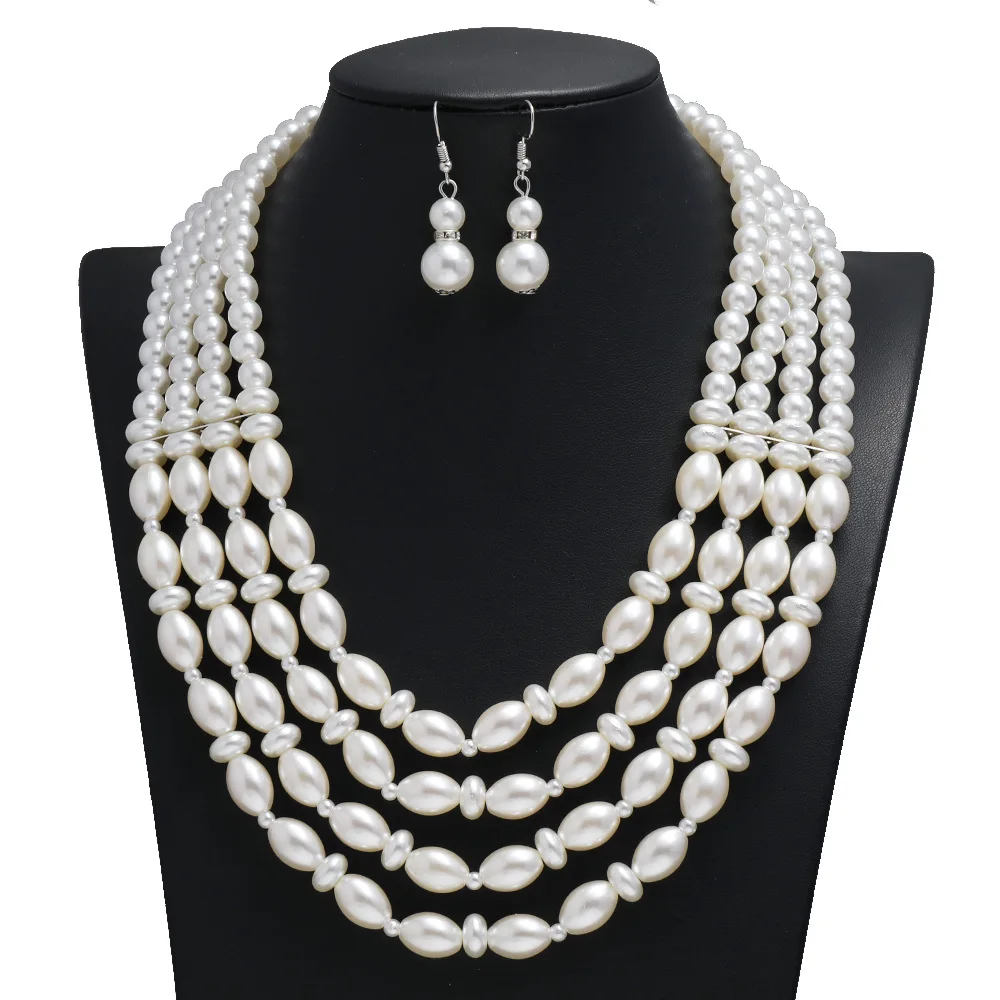 2021 Women's Multilayer faux pearl Statement Necklace and Earrings Set for brides, Gold/sliver
2021 Women's Multilayer faux pearl Statement Necklace and Earrings Set for brides, Gold/sliver