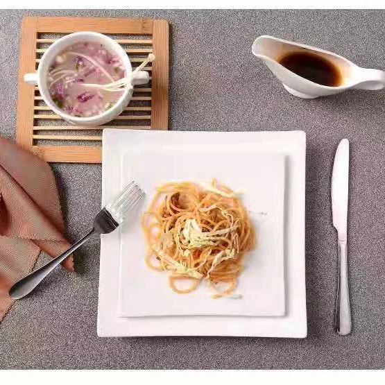 Hot sale square plates dessert plate plain white with forks and knives porcelain dinner plates set for restaurant and hotel
Hot sale square plates dessert plate plain white with forks and knives porcelain dinner plates set for restaurant and hotel