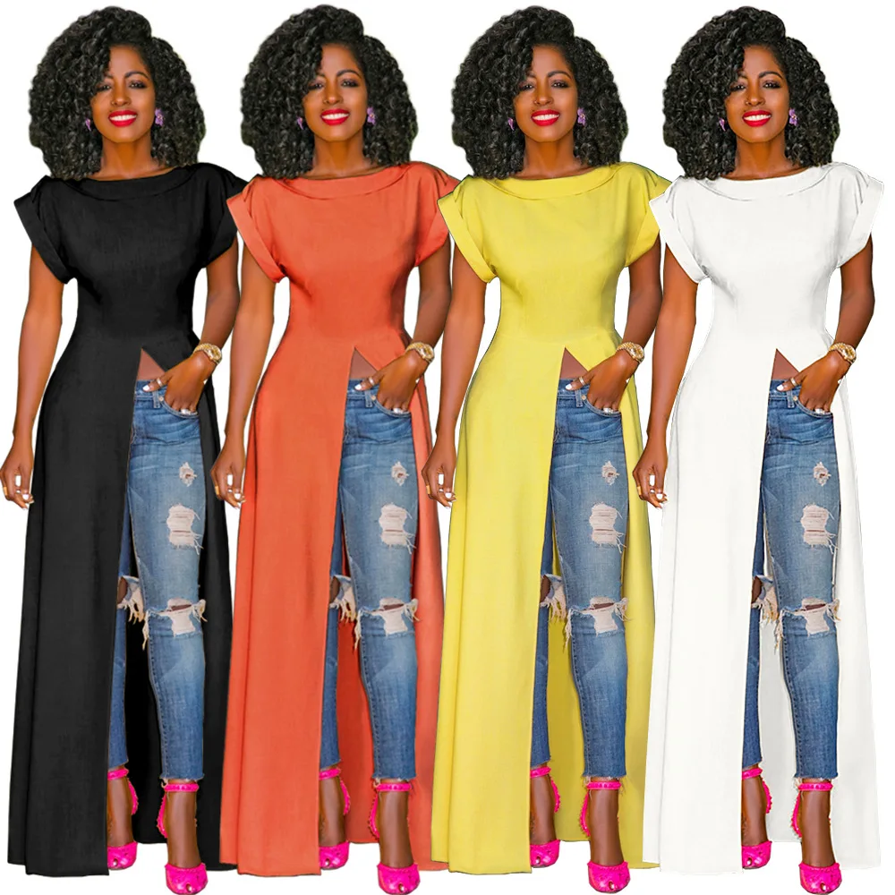Round Neck Short Sleeve High Split Zipper Solid Color Sexy Women Summer Dresses Casual, White, yellow, orange, black
Round Neck Short Sleeve High Split Zipper Solid Color Sexy Women Summer Dresses Casual, White, yellow, orange, black