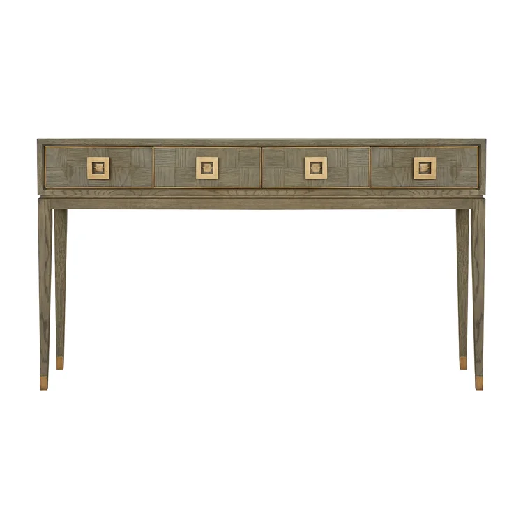Modern gold handle solid oak parquet wood console table for living