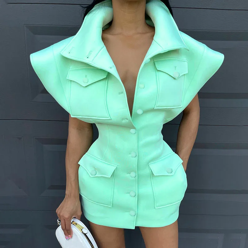 FS4881D latest design fall Dress Women Single Breasted Skirt Sleeveless stand collar Street wear dresses
FS4881D latest design fall Dress Women Single Breasted Skirt Sleeveless stand collar Street wear dresses