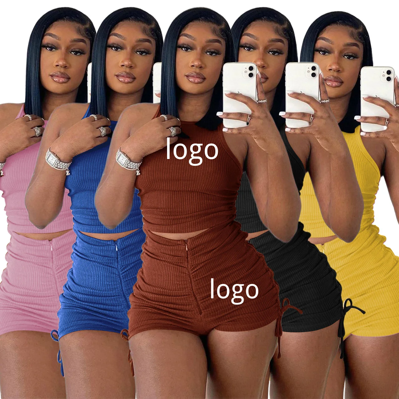 Latest 2022 Summer Casual Ribbed Smocked Outfits Sleeveless Tank Top And Drawstring Shorts Womens Short Set Two Piece Set, Picture color
Latest 2022 Summer Casual Ribbed Smocked Outfits Sleeveless Tank Top And Drawstring Shorts Womens Short Set Two Piece Set, Picture color