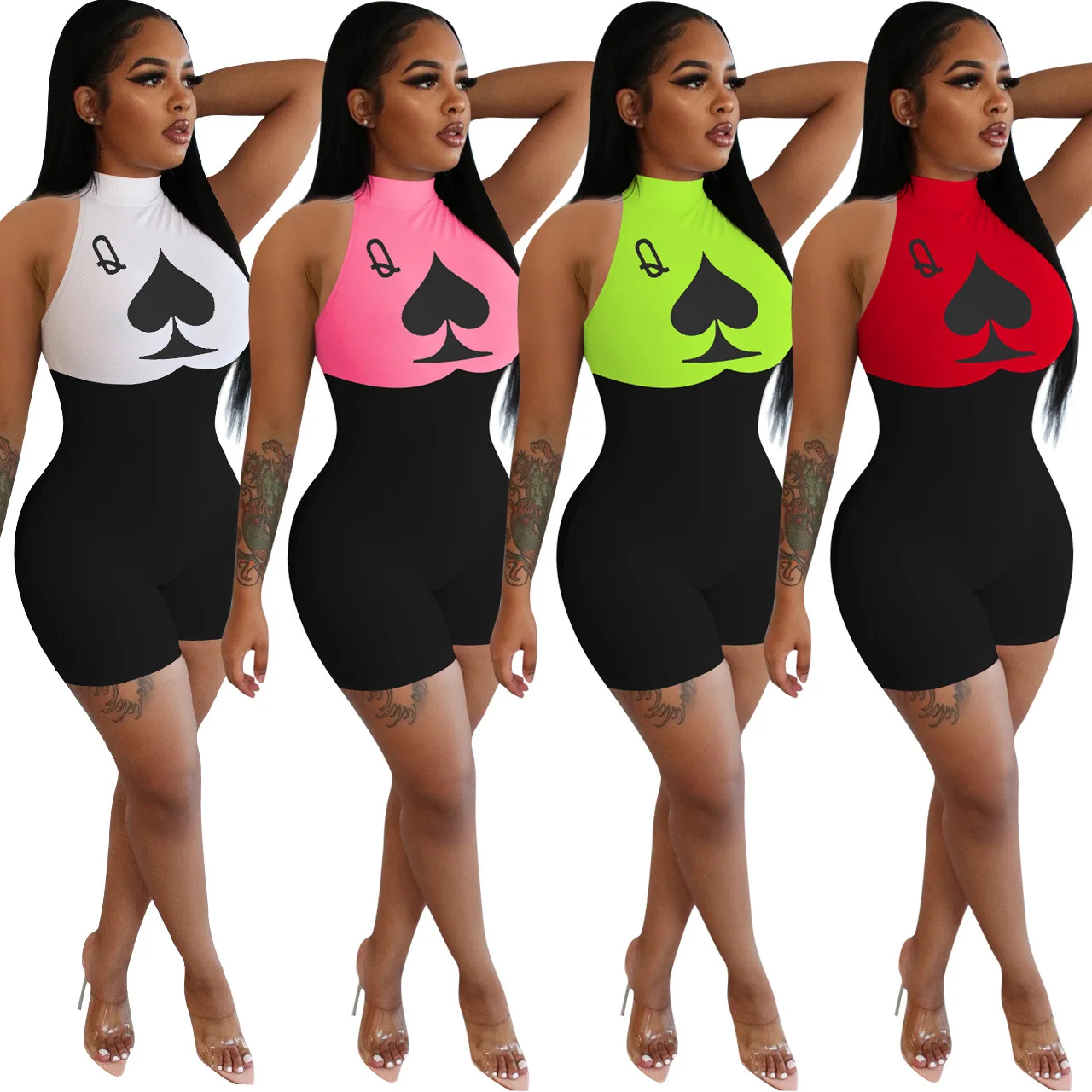 W0164 The queen of poke print women's jumpsuit Slim sleeveless outfit High-neck body suit new design
W0164 The queen of poke print women's jumpsuit Slim sleeveless outfit High-neck body suit new design