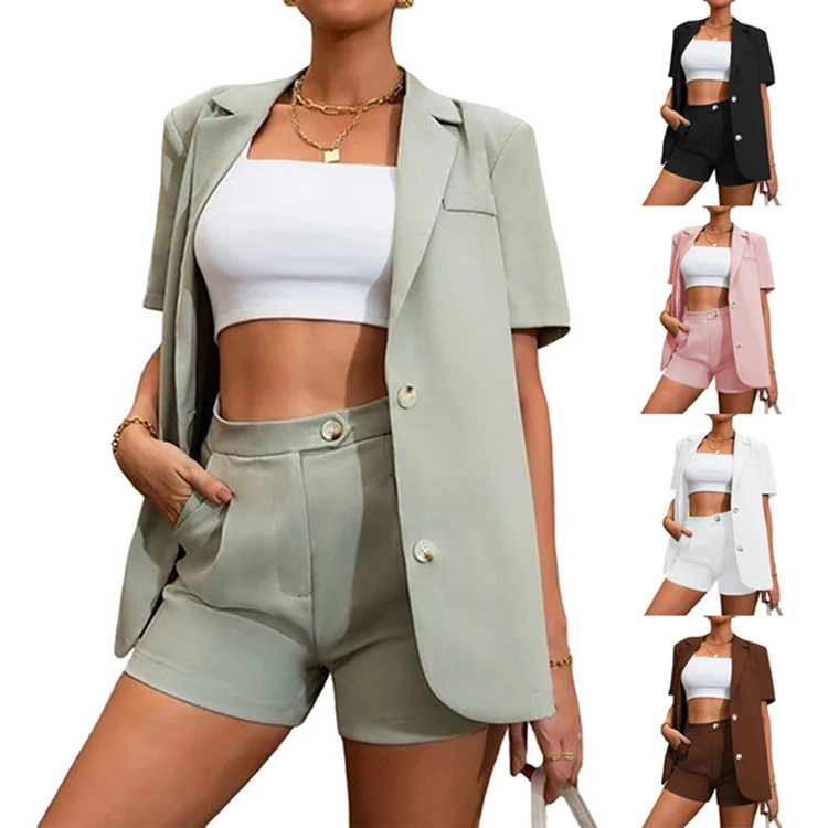 2022 Summer Casual Two Piece Short Sleeve Blazer And Shorts Set For Women, White, black, pink, light green, brown
2022 Summer Casual Two Piece Short Sleeve Blazer And Shorts Set For Women, White, black, pink, light green, brown