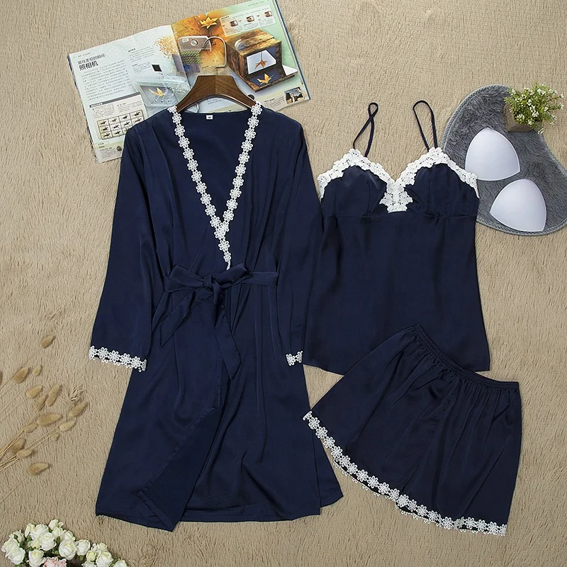 Wholesale Women's Nightdress Three-piece Lace Pajamas Set Satin Silk Sleepwear
Wholesale Women's Nightdress Three-piece Lace Pajamas Set Satin Silk Sleepwear