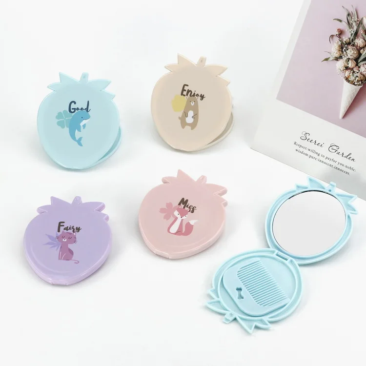Hot selling cartoon design strawberry shape foldable pocket mirror with comb, Pink purple blue yellow
Hot selling cartoon design strawberry shape foldable pocket mirror with comb, Pink purple blue yellow