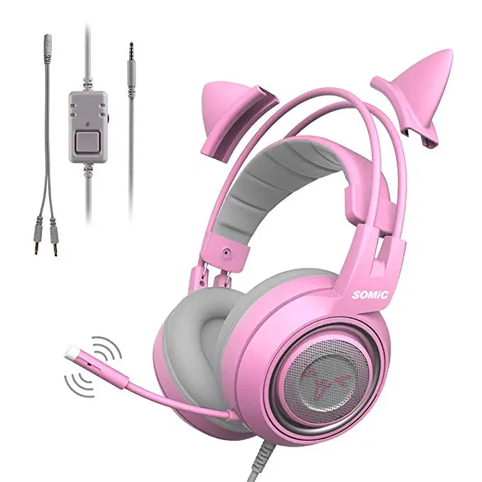 SOMIC G951SPink PS4 Pink Cat Ear Headphone 3.5mm Plug Girl Kids Gaming Headset with Microphone for Phone
SOMIC G951SPink PS4 Pink Cat Ear Headphone 3.5mm Plug Girl Kids Gaming Headset with Microphone for Phone