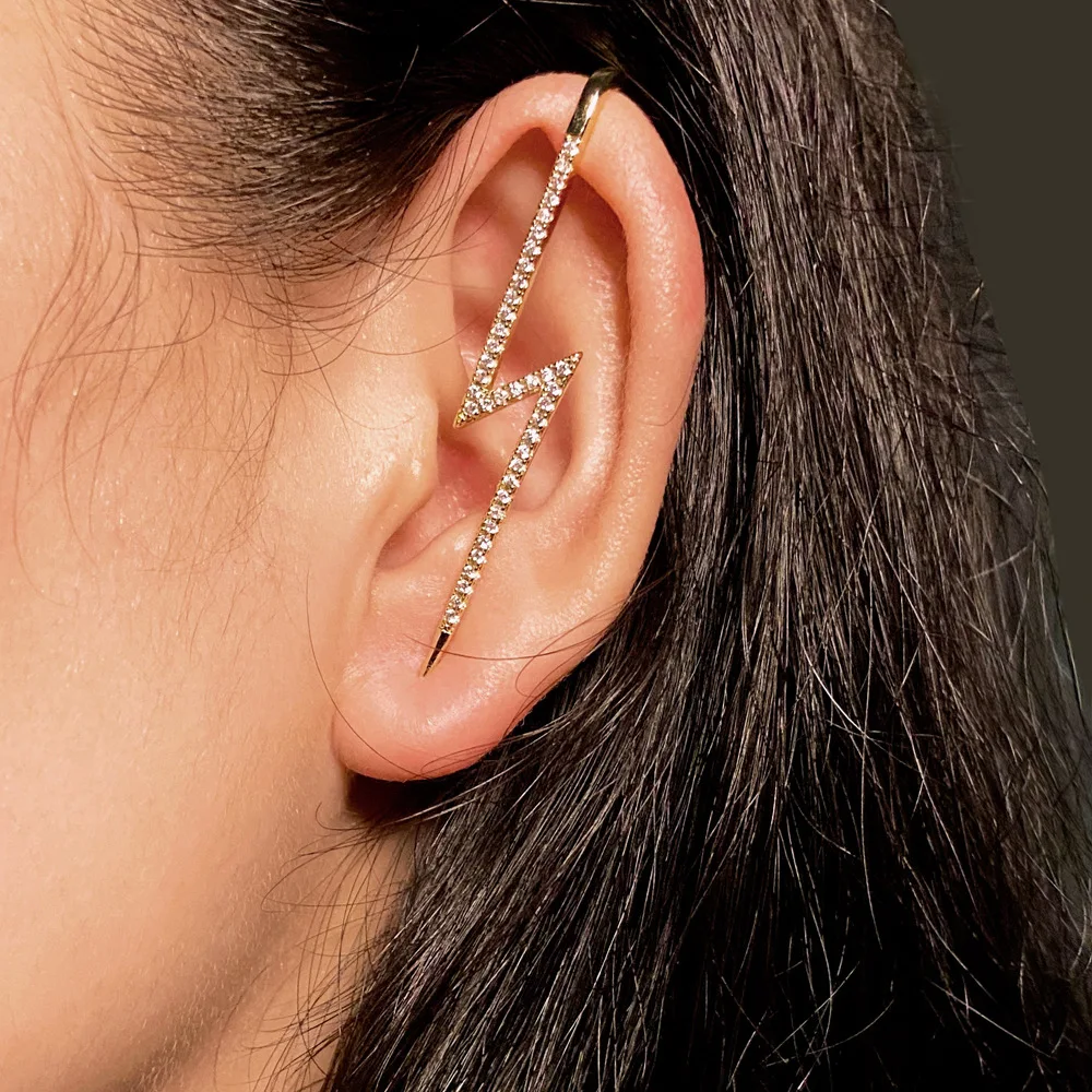 Trendy Geometric CZ Lightning Hook Earrings Fashion Metal Rhinestone Crystal Ear Clip Zirconia Crawler Cuff Earrings, Gold
Trendy Geometric CZ Lightning Hook Earrings Fashion Metal Rhinestone Crystal Ear Clip Zirconia Crawler Cuff Earrings, Gold