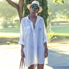 Comfortable Deep V Neck Tunic Shirt Long Blouse Swimsuit Coverup Beach Cover Up with Pocket