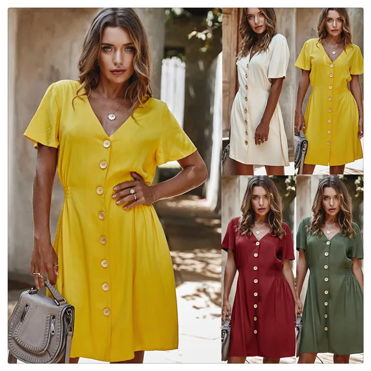 2020 Amazon hot women dresses solid button loose summer casual dress, Customized color/as show
2020 Amazon hot women dresses solid button loose summer casual dress, Customized color/as show