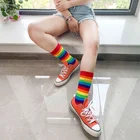 women winter crew long fashion rainbow toe socks