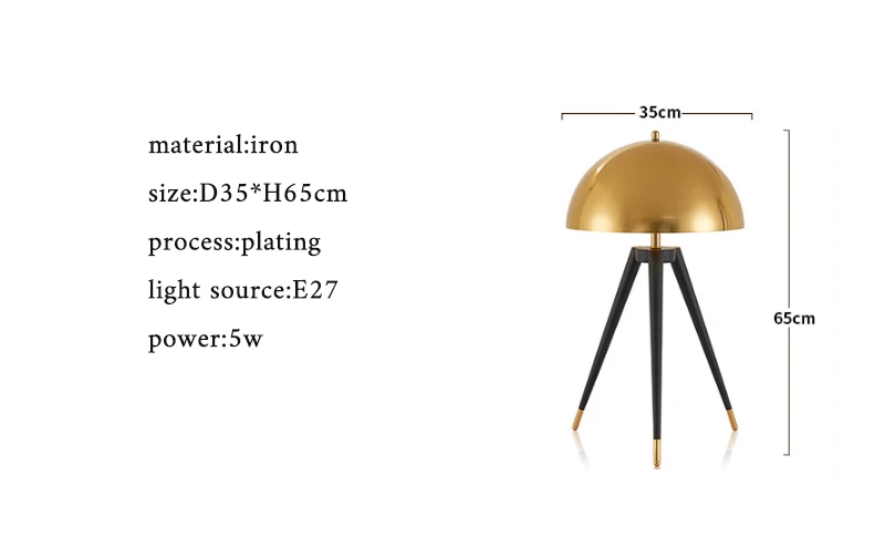 modern industrial decorative desk lamp living room round E27 LED metal tripod table lamp